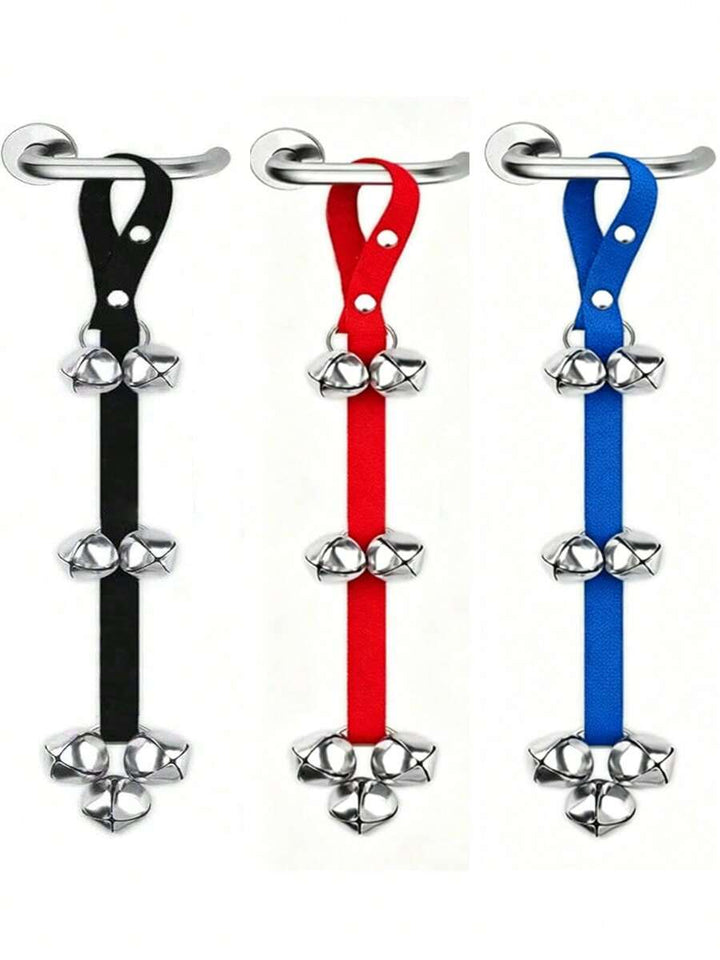 Black, red and blue hanging dog door bell straps; one strap per order